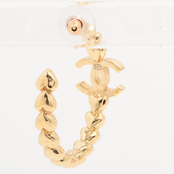 #103 - Chanel Crystal Heart CC Hoop Earrings Gold - Picture 12 of 16